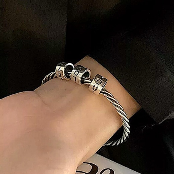 Sterling Silver Spinner I Love You Bangle Cuff Bracelet - Picture 8 of 10